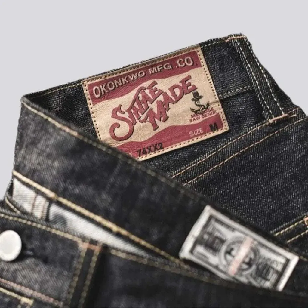 Straight mid-waist self-edge jeans
 for men