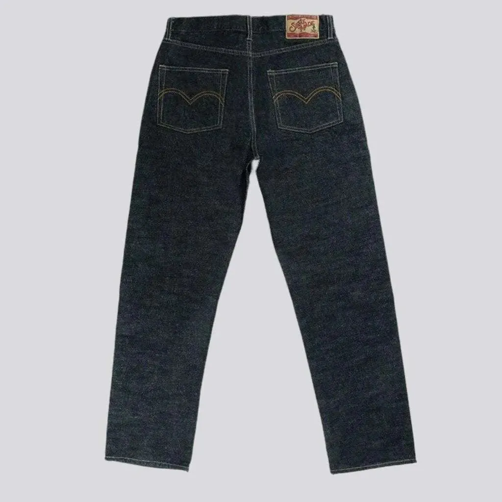 Straight mid-waist self-edge jeans
 for men