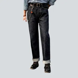 Straight mid-waist self-edge jeans
 for men