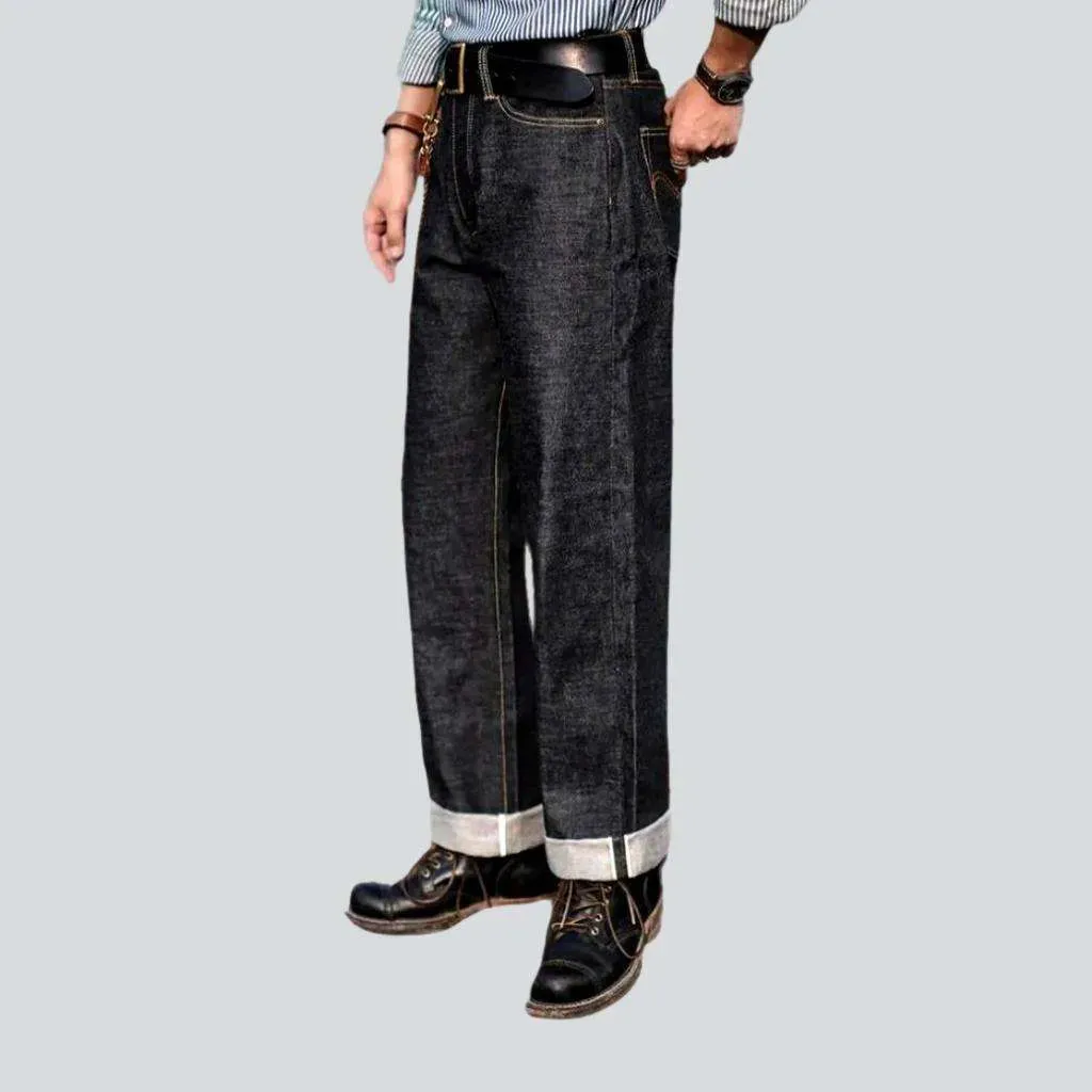 Straight mid-waist self-edge jeans
 for men