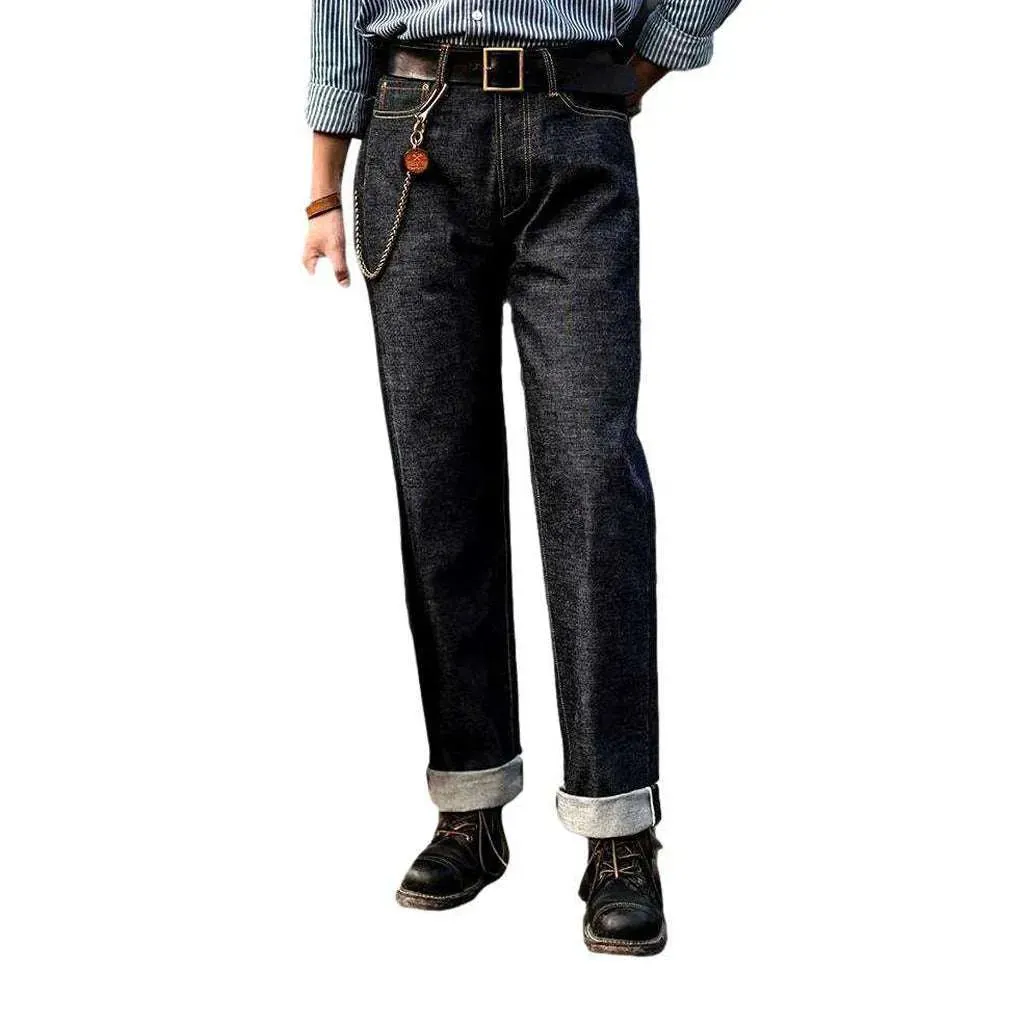 Straight mid-waist self-edge jeans
 for men