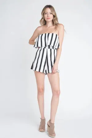 Strapless Chic Striped Romper with Convenient Pockets for Women