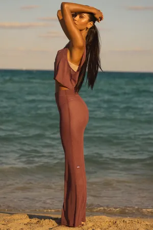 Striped Mesh Tropical Nights Flare Pant - Chestnut