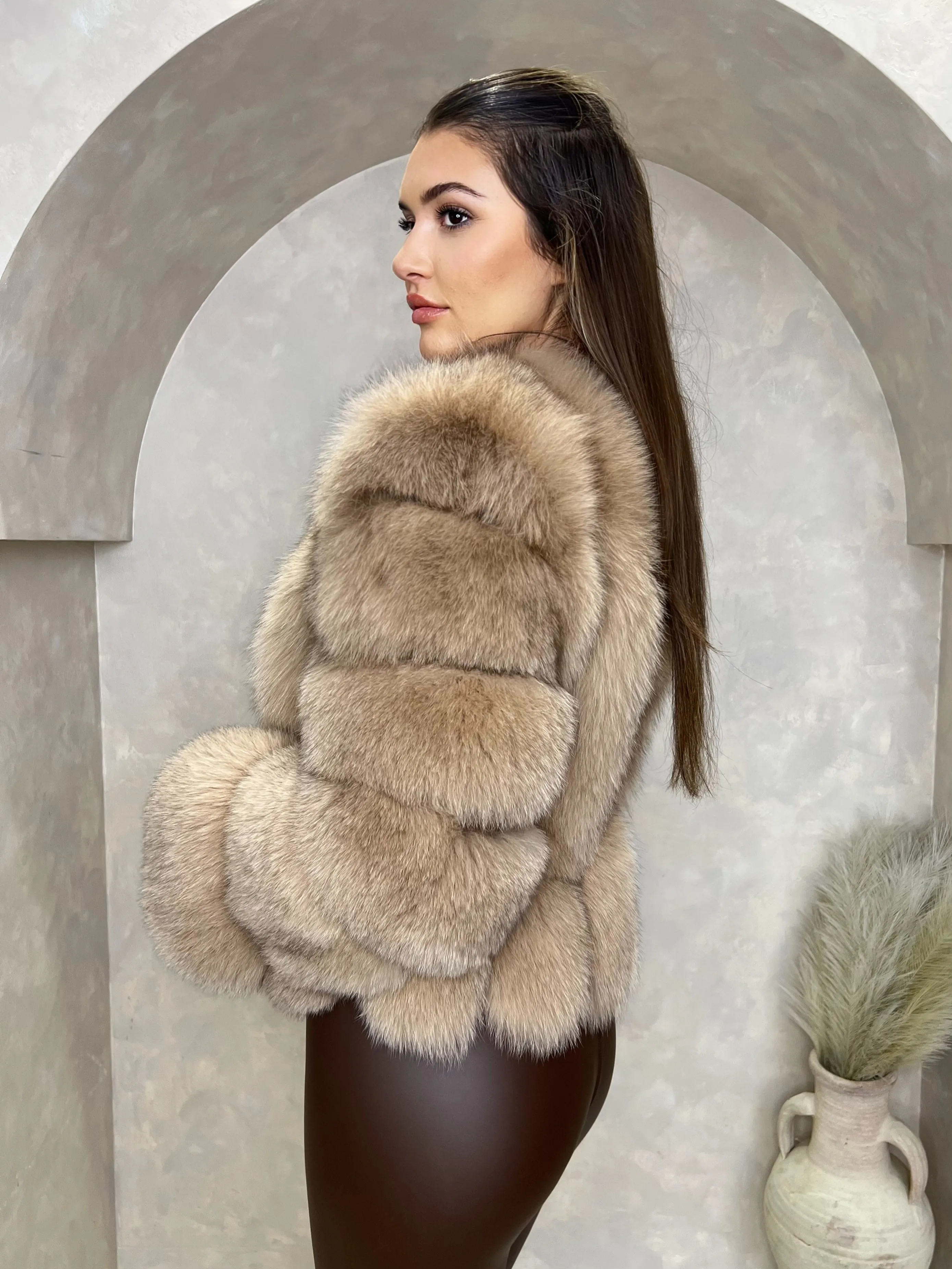 Tan Luxury Fur Vertical Pelt Coat