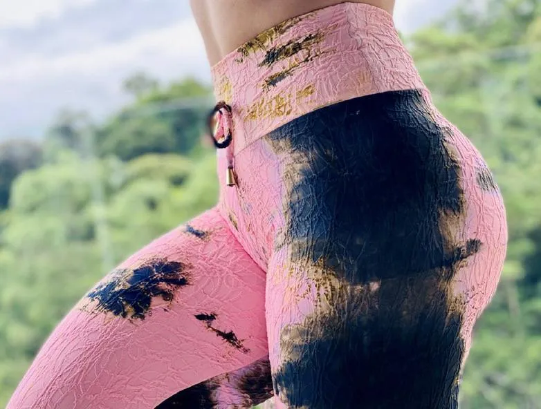 Textured Tie-Dye Pink Green Leggings