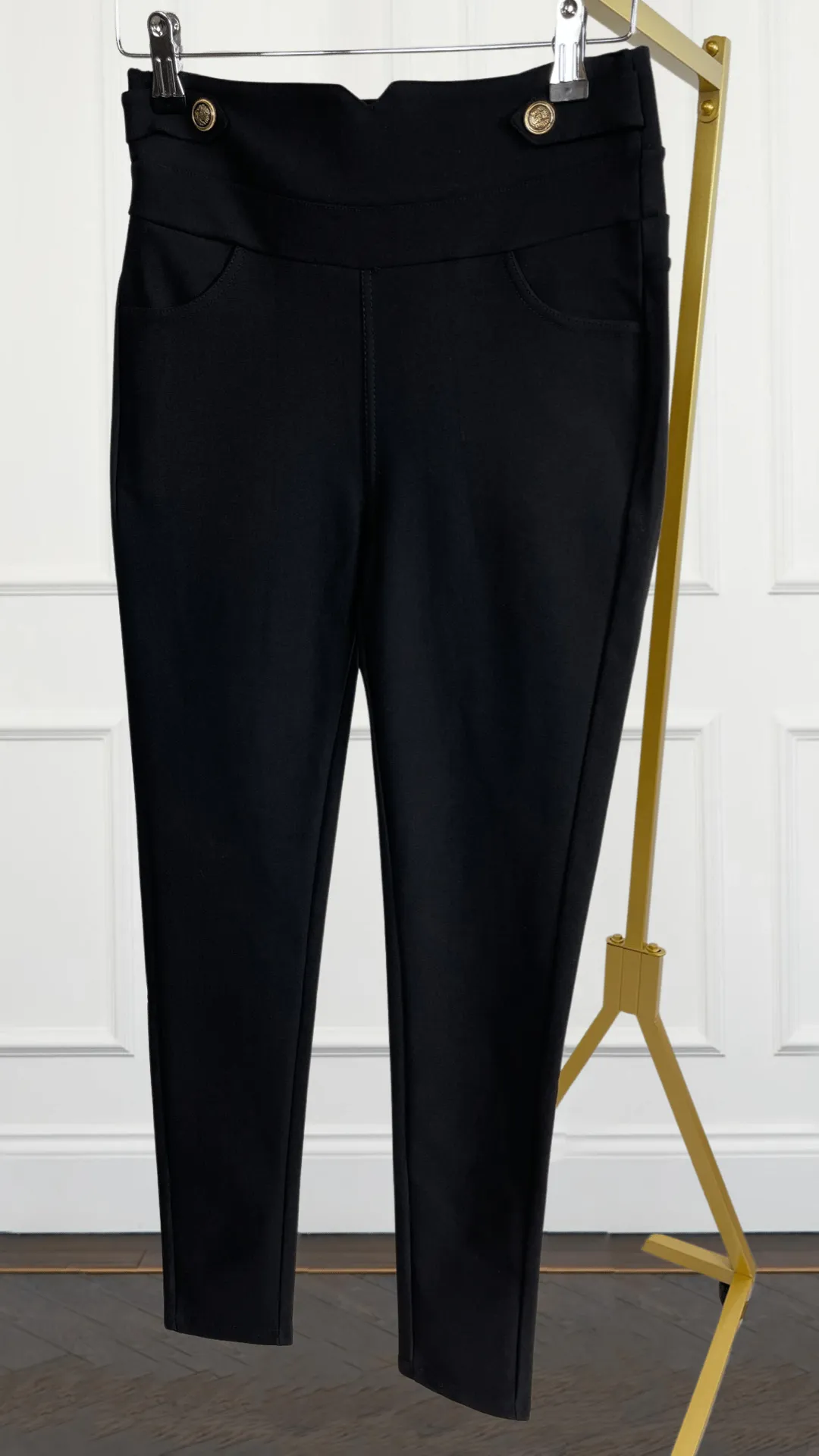 Toby - Black High Waist Stretch Button Legging