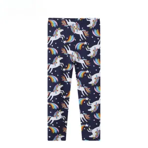 Toddler/Kid Girl's Cartoon Rainbow-colored Unicorns Print Design Leggings