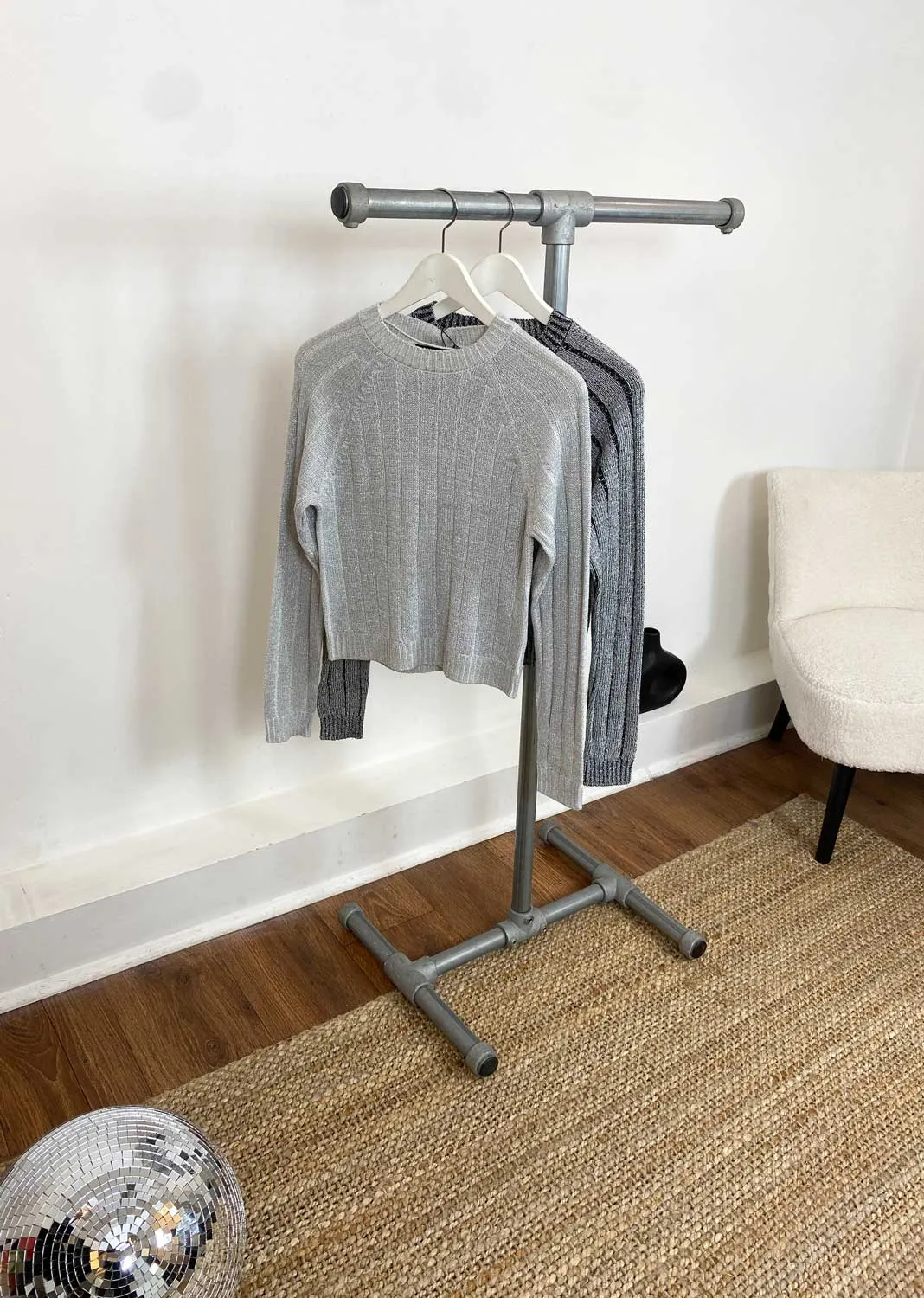 Vanja Lurex Knitted Jumper in Light Silver