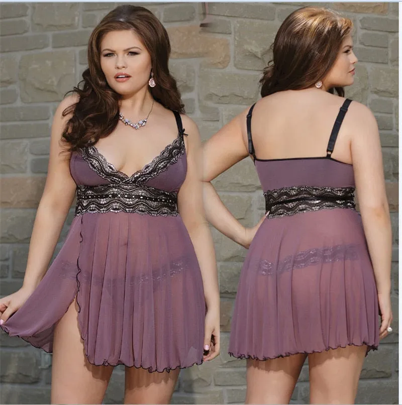 Venus Fox Women Sexy Temptation V Neck Lace Bow Sleepwear Night Dress Red High Waist Night Gown Babydolls Linegrie Split Underwear