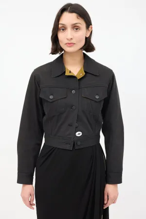 Vintage Black Denim Cropped Logo Button Jacket