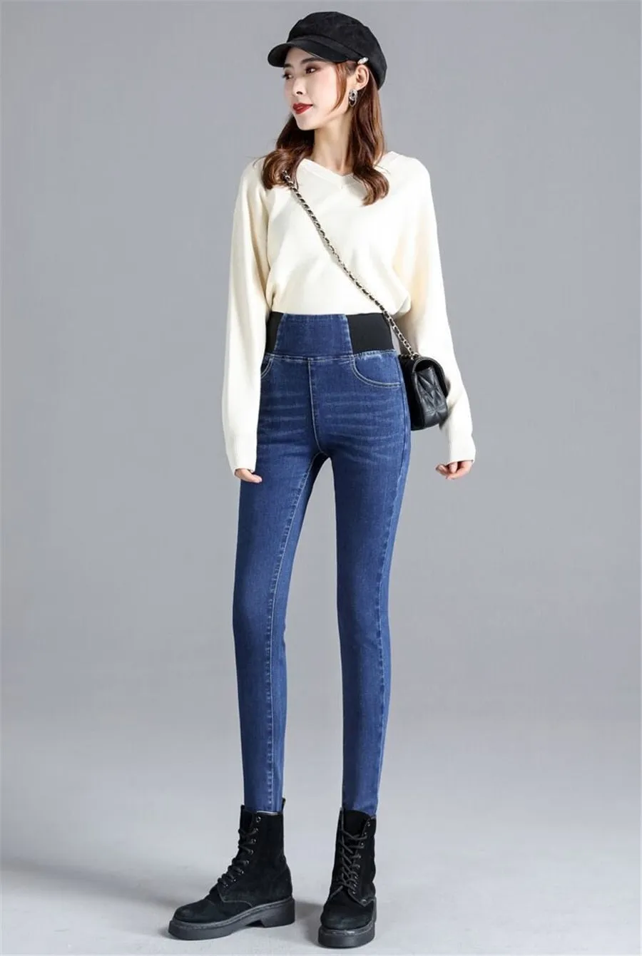 Vintage High Waist Skinny Denim Pencil Pants Women's Large Size Casual Stretch Jeans Female Elastic Wais Street Wear Trousers
