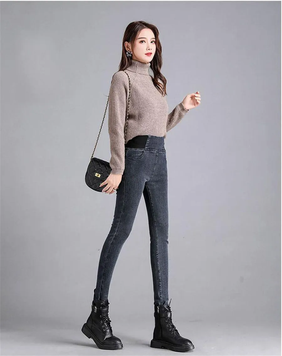 Vintage High Waist Skinny Denim Pencil Pants Women's Large Size Casual Stretch Jeans Female Elastic Wais Street Wear Trousers