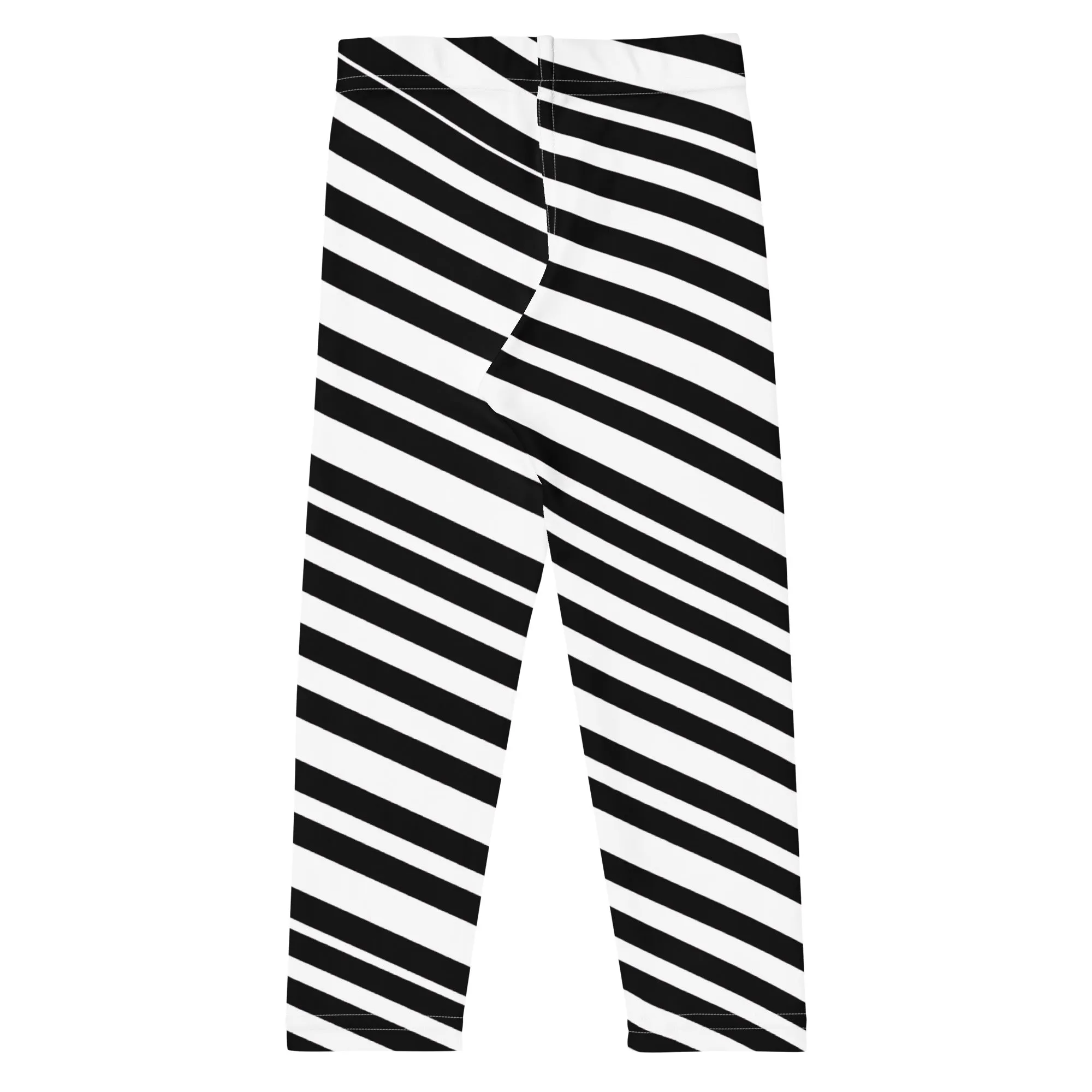 White Black Striped Kid's Leggings, Black White Diagonally Striped Kid's Fitness Tights-Made in USA/EU/MX