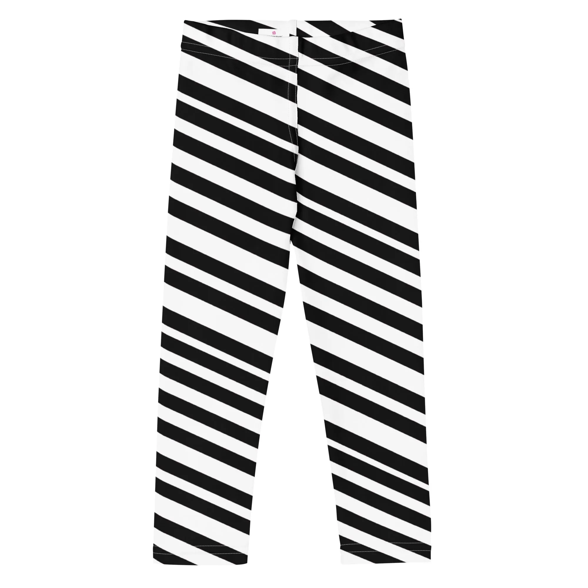 White Black Striped Kid's Leggings, Black White Diagonally Striped Kid's Fitness Tights-Made in USA/EU/MX