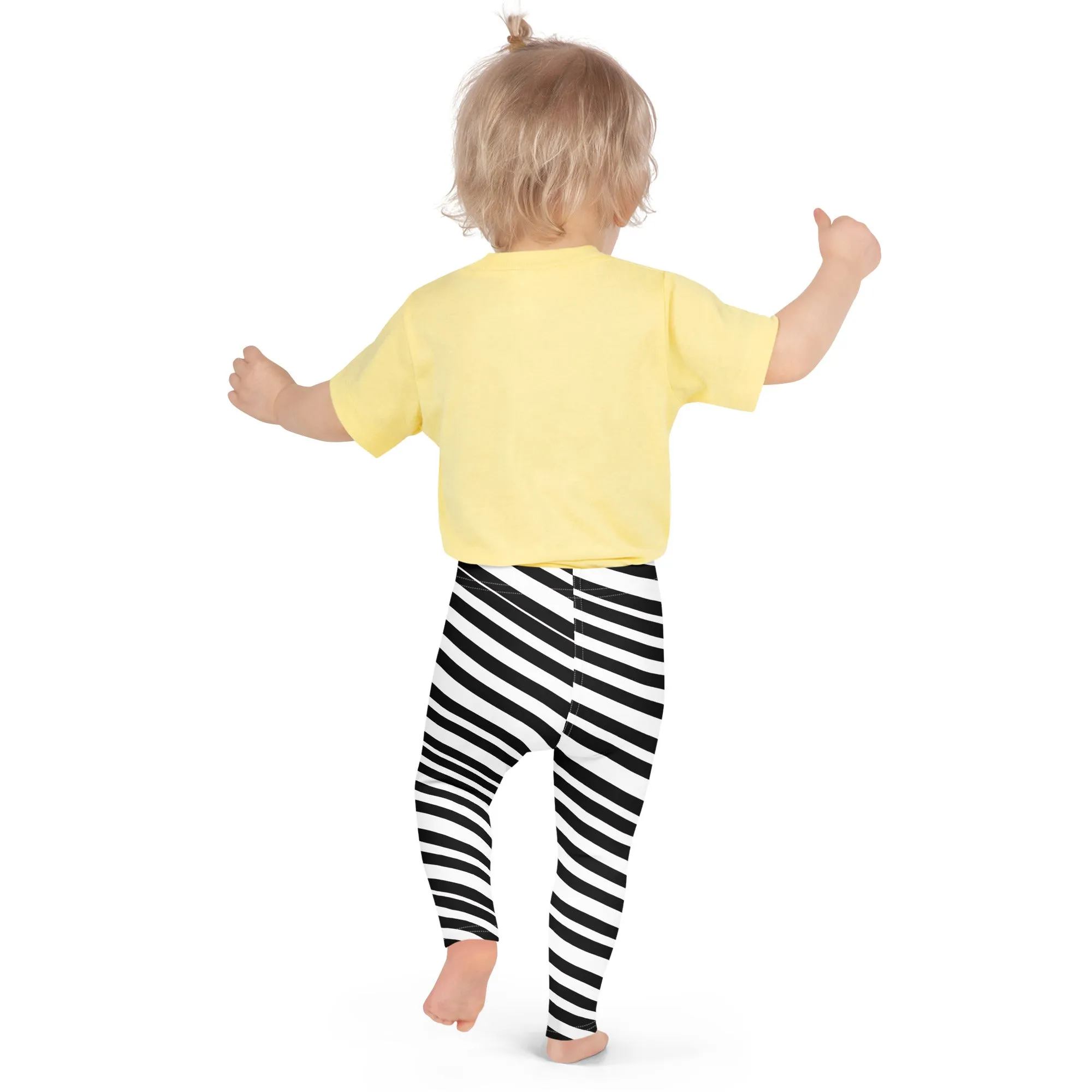 White Black Striped Kid's Leggings, Black White Diagonally Striped Kid's Fitness Tights-Made in USA/EU/MX