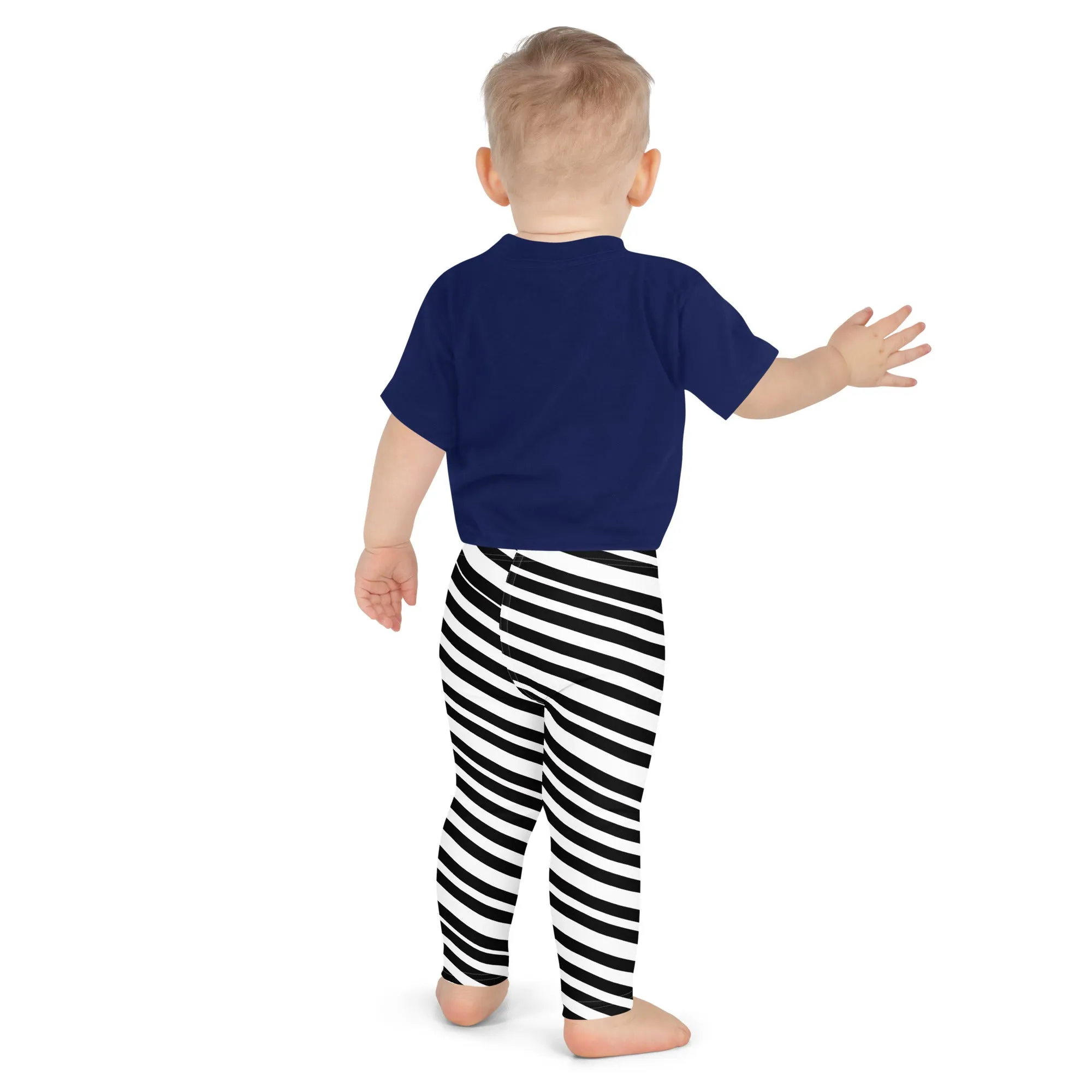 White Black Striped Kid's Leggings, Black White Diagonally Striped Kid's Fitness Tights-Made in USA/EU/MX