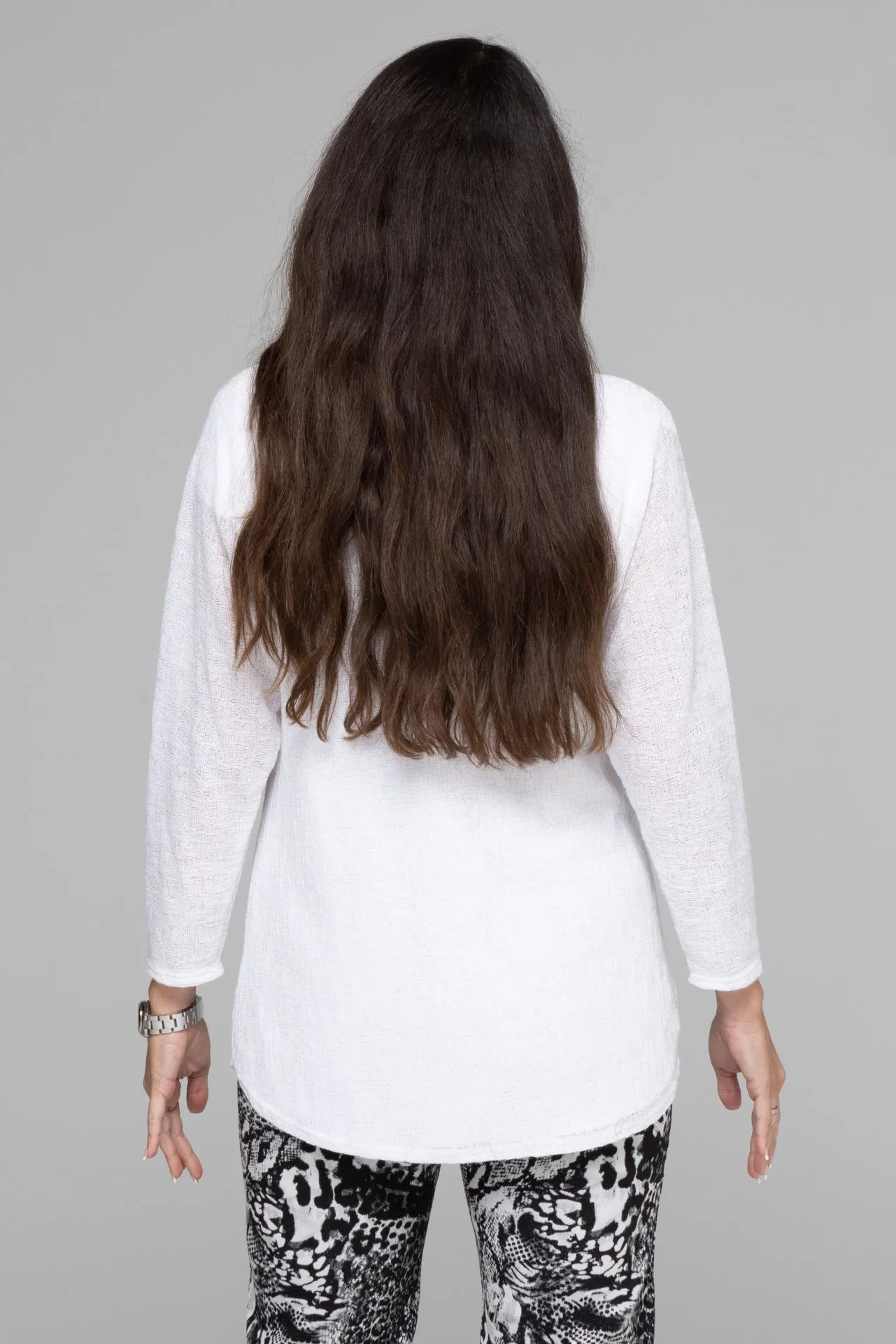 White Cowl Neck Poly/Rayon Knit 3/4 Sleeve Top