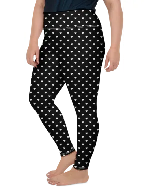 White Mini Heart Black Plus Size Leggings