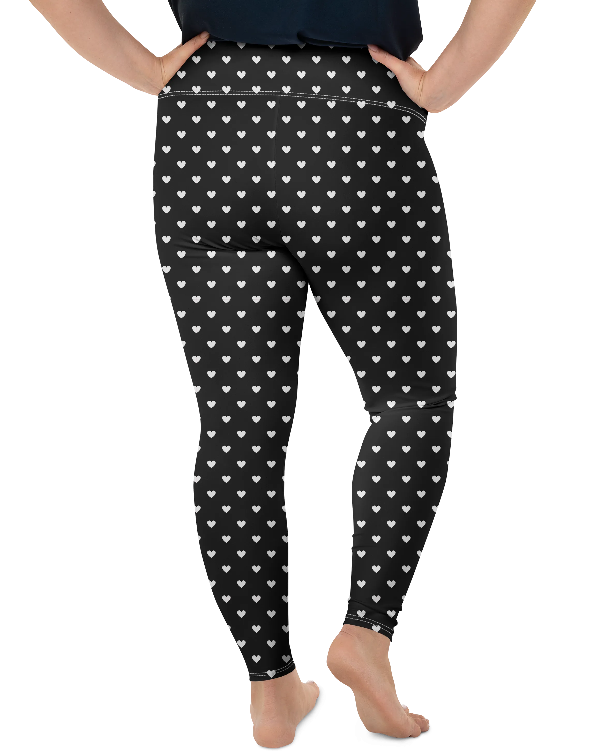 White Mini Heart Black Plus Size Leggings
