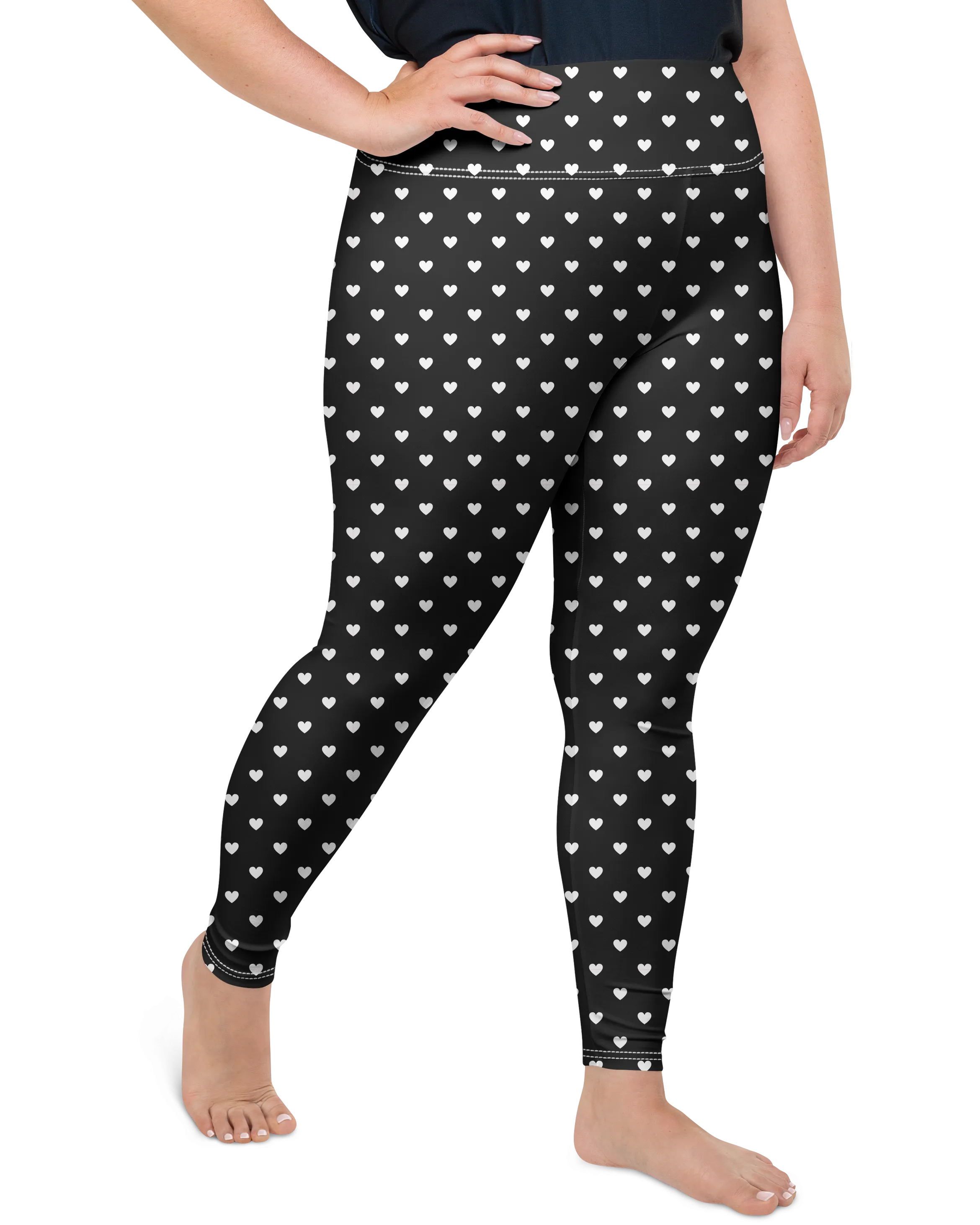 White Mini Heart Black Plus Size Leggings