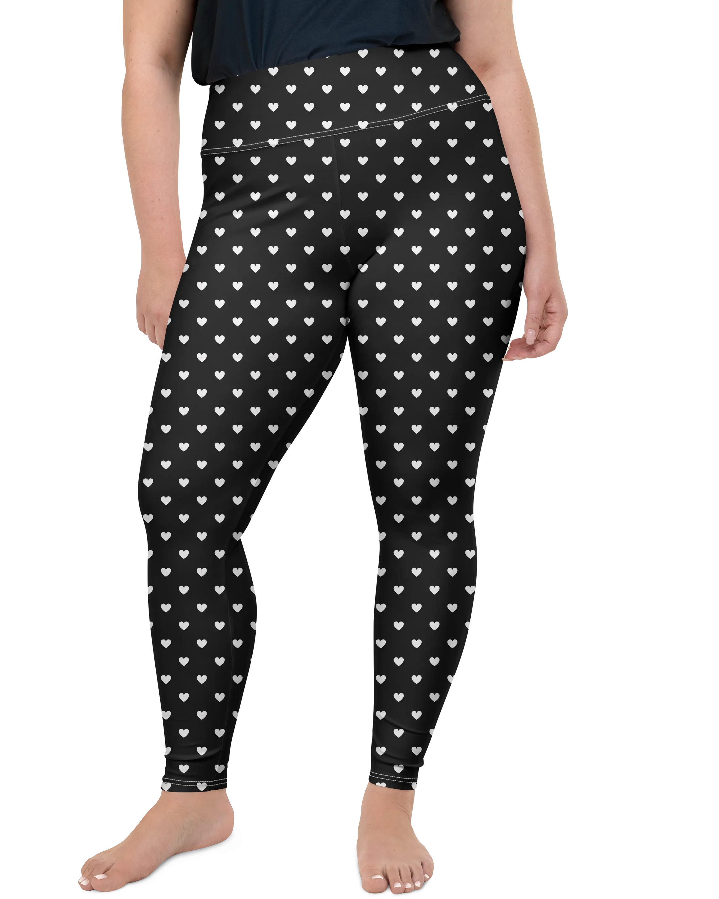 White Mini Heart Black Plus Size Leggings