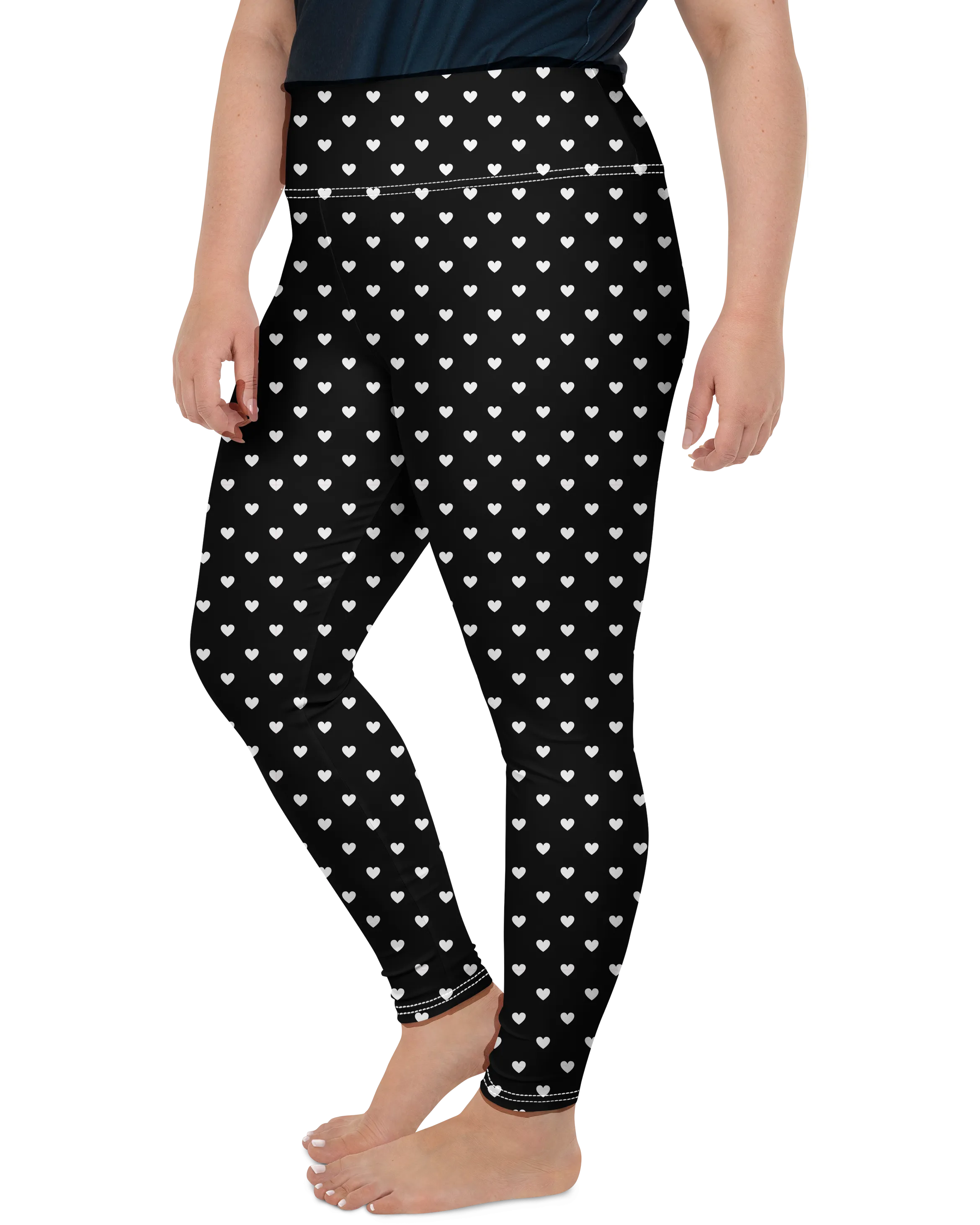 White Mini Heart Black Plus Size Leggings