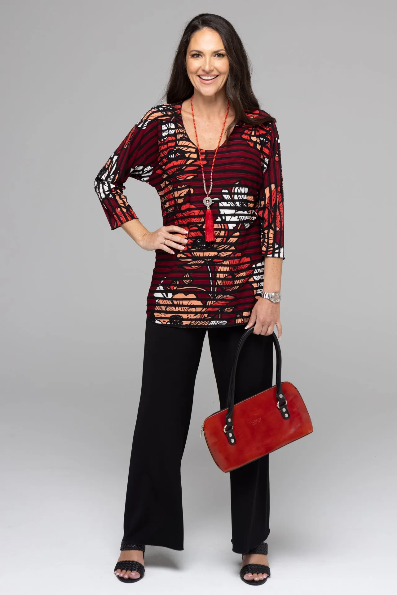 Windows Print 3/4 Sleeve Jersey Top