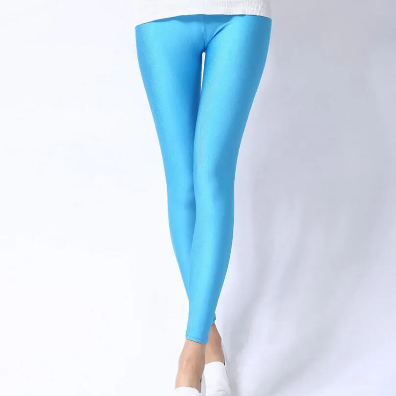 Women Casual Shiny Fluorescent Spandex Leggings