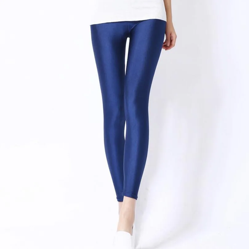 Women Casual Shiny Fluorescent Spandex Leggings