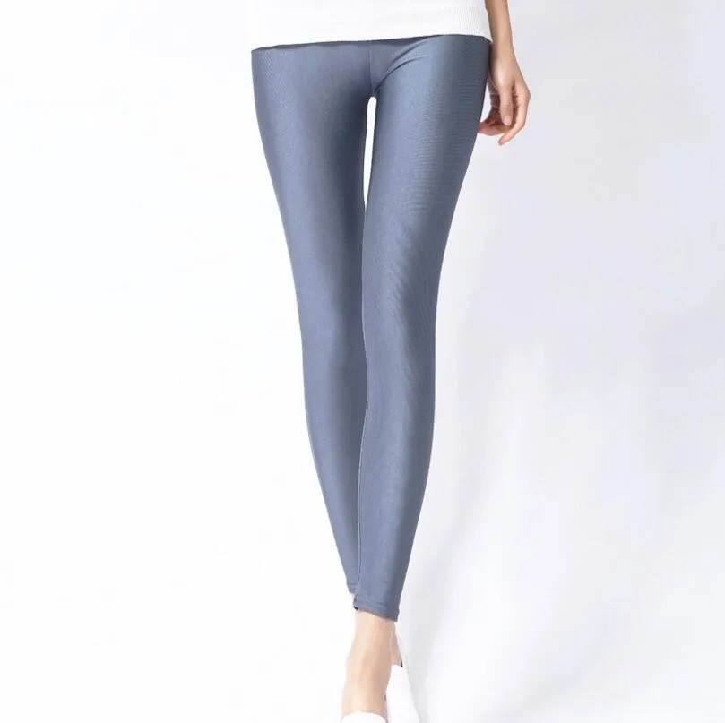 Women Casual Shiny Fluorescent Spandex Leggings