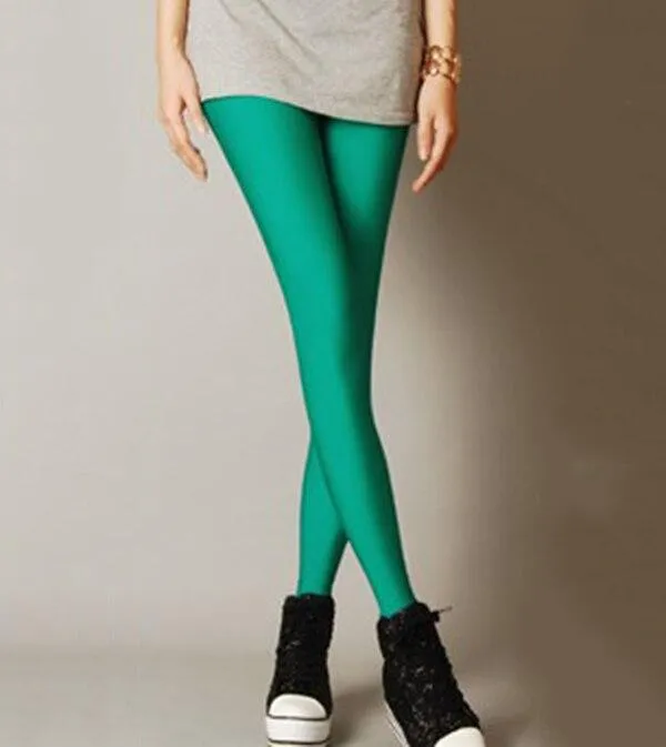 Women Casual Shiny Fluorescent Spandex Leggings