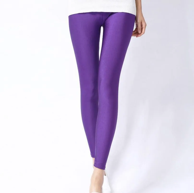 Women Casual Shiny Fluorescent Spandex Leggings