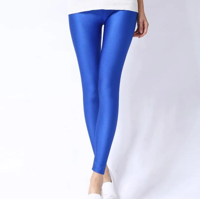 Women Casual Shiny Fluorescent Spandex Leggings