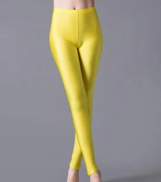 Women Casual Shiny Fluorescent Spandex Leggings