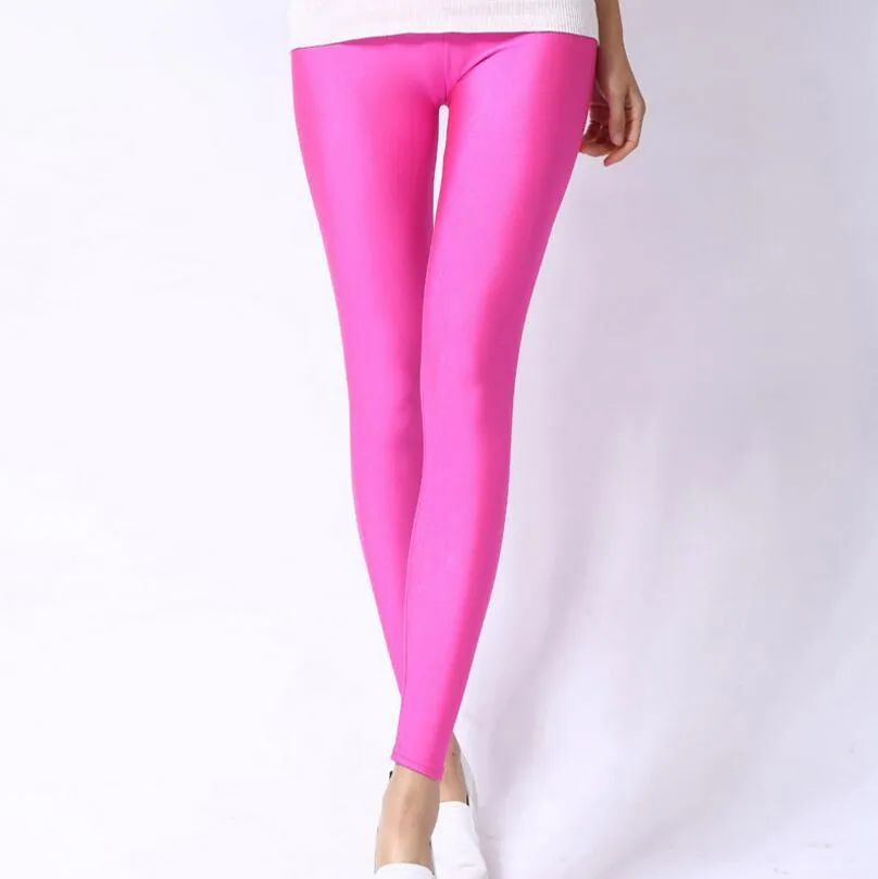 Women Casual Shiny Fluorescent Spandex Leggings