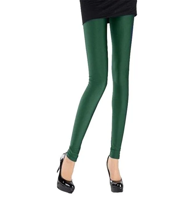 Women Casual Shiny Fluorescent Spandex Leggings