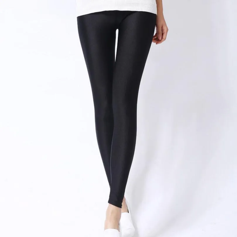 Women Casual Shiny Fluorescent Spandex Leggings
