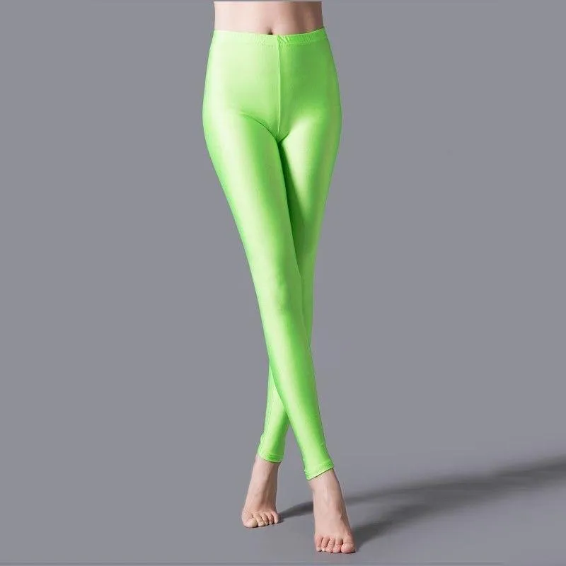Women Casual Shiny Fluorescent Spandex Leggings