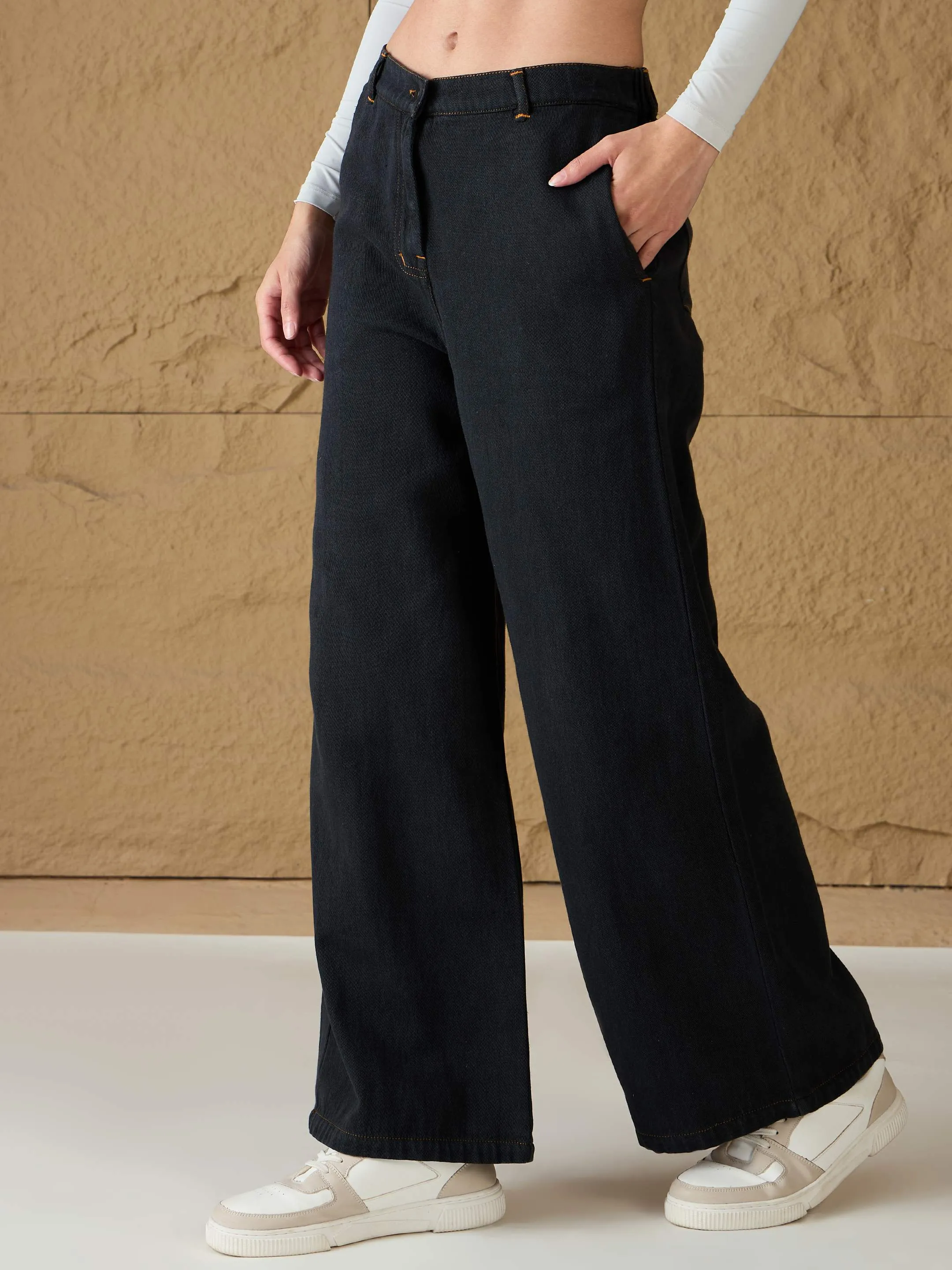 Women Charcoal Denim Flared Pants