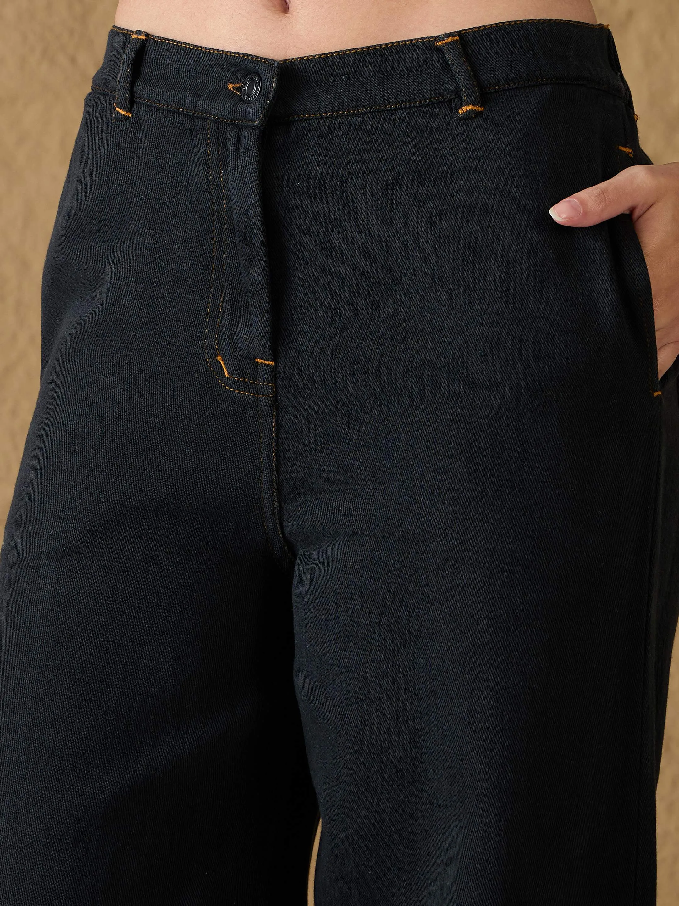 Women Charcoal Denim Flared Pants
