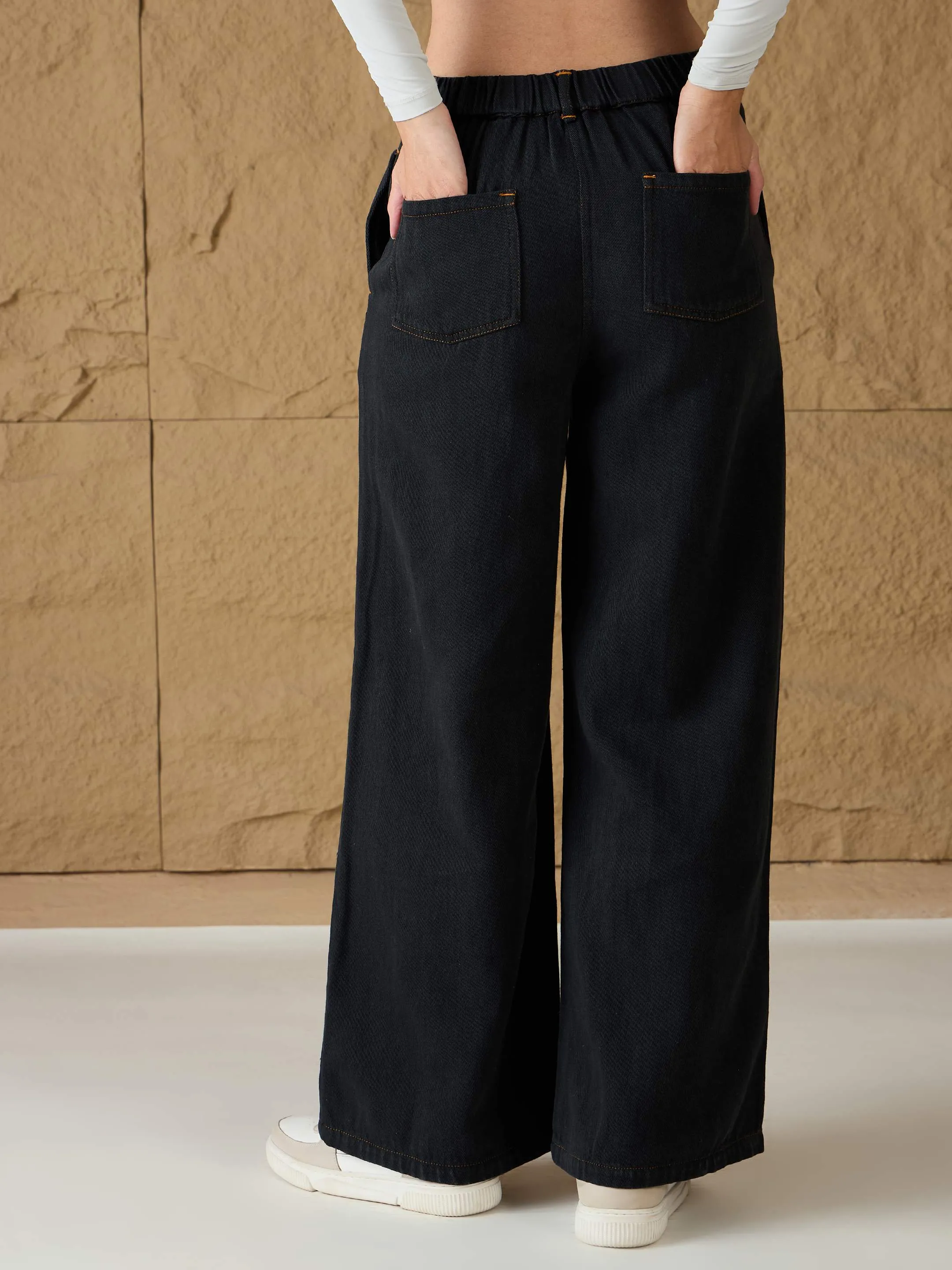 Women Charcoal Denim Flared Pants