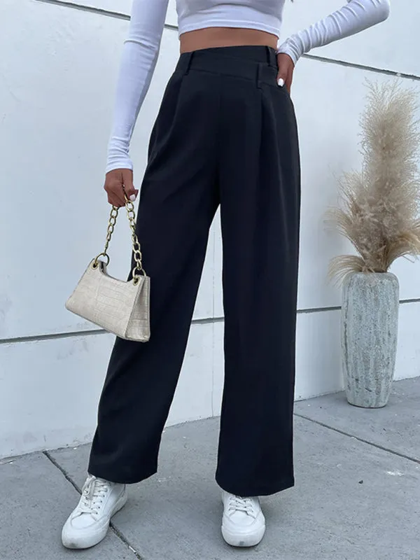 Women's Black High Waist Casual Wide Leg Trousers