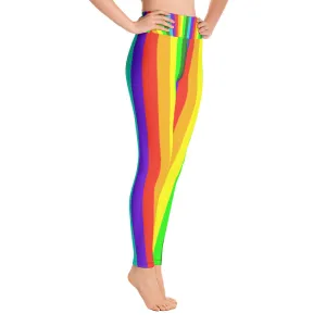 Women's Rainbow Striped Tights, Best Gay Pride Parade Costume Active Fitted Leggings Sports Yoga Pants