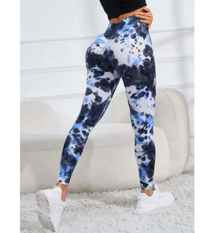 Women's Tie Dye High Waist Scrunch Sports Leggings, Seamless High Rise Spring Leggings, Compression Pants, Casual Comfy Breathable Skinny Pants for Yoga Gym Workout Running, Hip Lifting