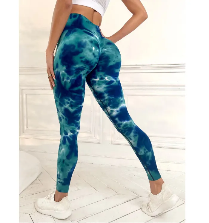 Women's Tie Dye High Waist Scrunch Sports Leggings, Seamless High Rise Spring Leggings, Compression Pants, Casual Comfy Breathable Skinny Pants for Yoga Gym Workout Running, Hip Lifting