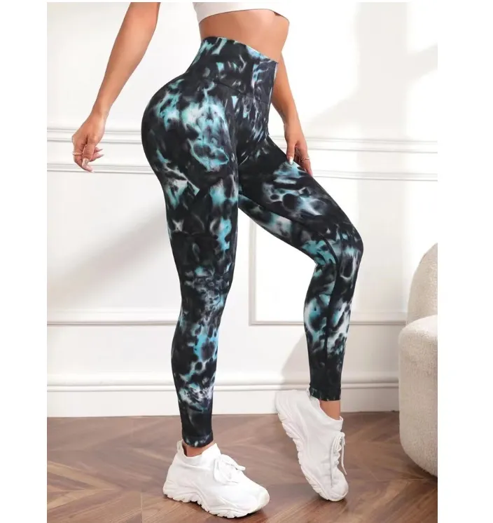 Women's Tie Dye High Waist Scrunch Sports Leggings, Seamless High Rise Spring Leggings, Compression Pants, Casual Comfy Breathable Skinny Pants for Yoga Gym Workout Running, Hip Lifting