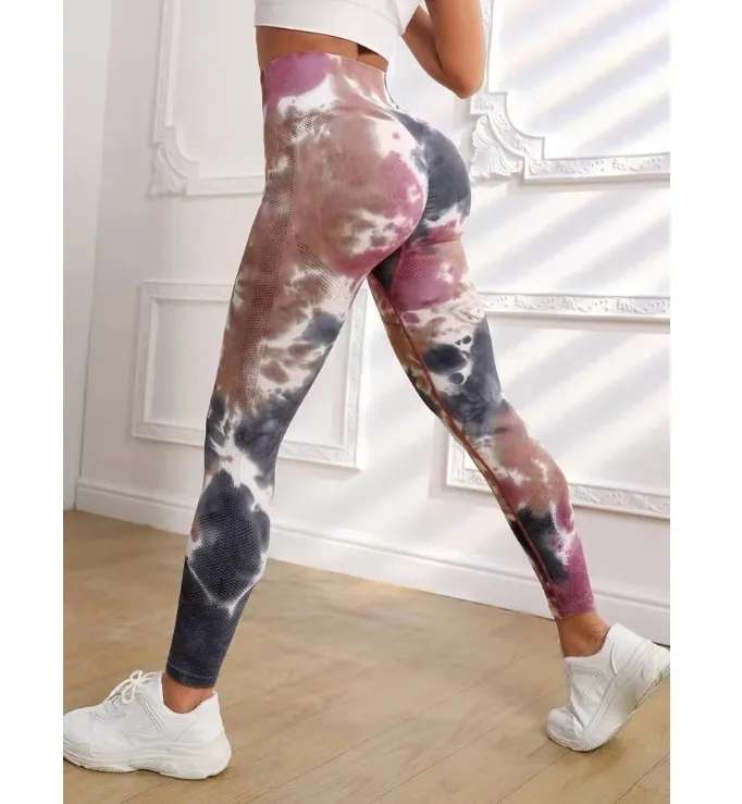 Women's Tie Dye High Waist Scrunch Sports Leggings, Seamless High Rise Spring Leggings, Compression Pants, Casual Comfy Breathable Skinny Pants for Yoga Gym Workout Running, Hip Lifting