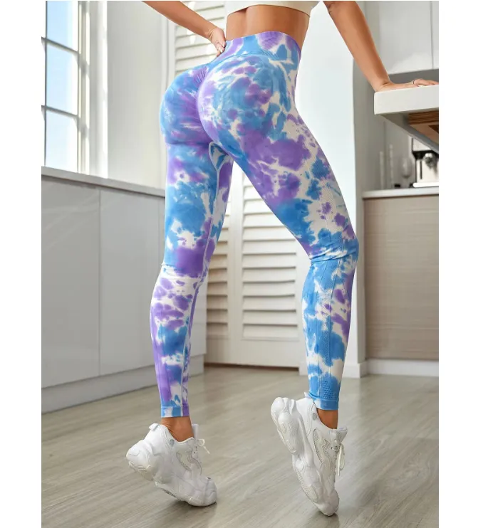 Women's Tie Dye High Waist Scrunch Sports Leggings, Seamless High Rise Spring Leggings, Compression Pants, Casual Comfy Breathable Skinny Pants for Yoga Gym Workout Running, Hip Lifting