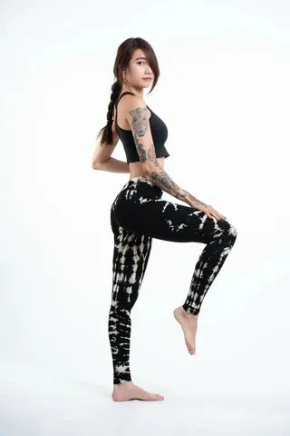 Women's Tie Dye Yoga Leggings - Black and White, Thailand