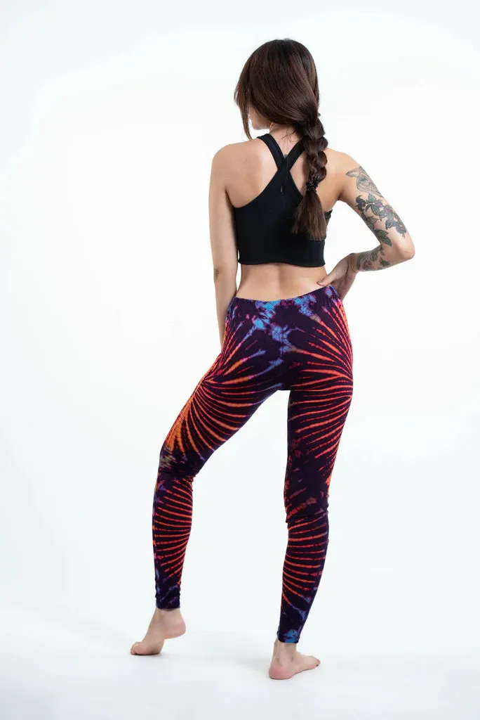 Women's Tie Dye Yoga Leggings - Purple and Orange, Thailand